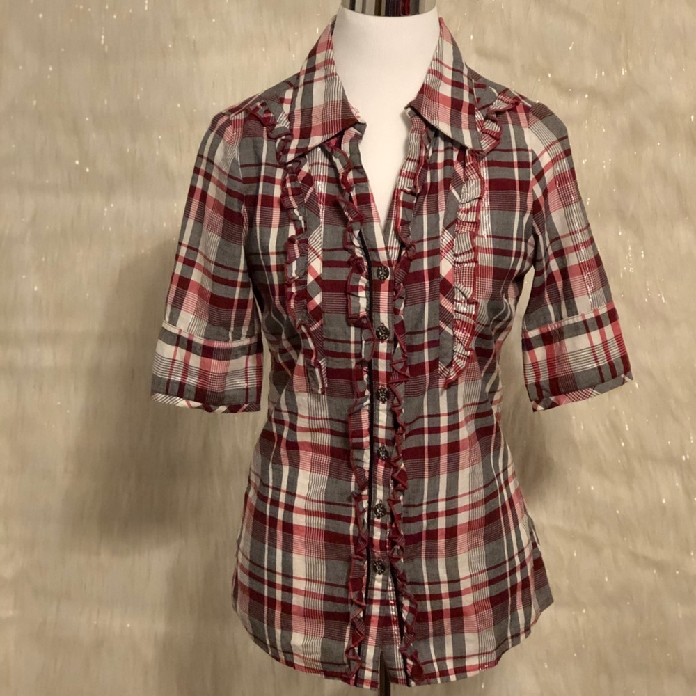 Plaid button down short sleeve top from BKE